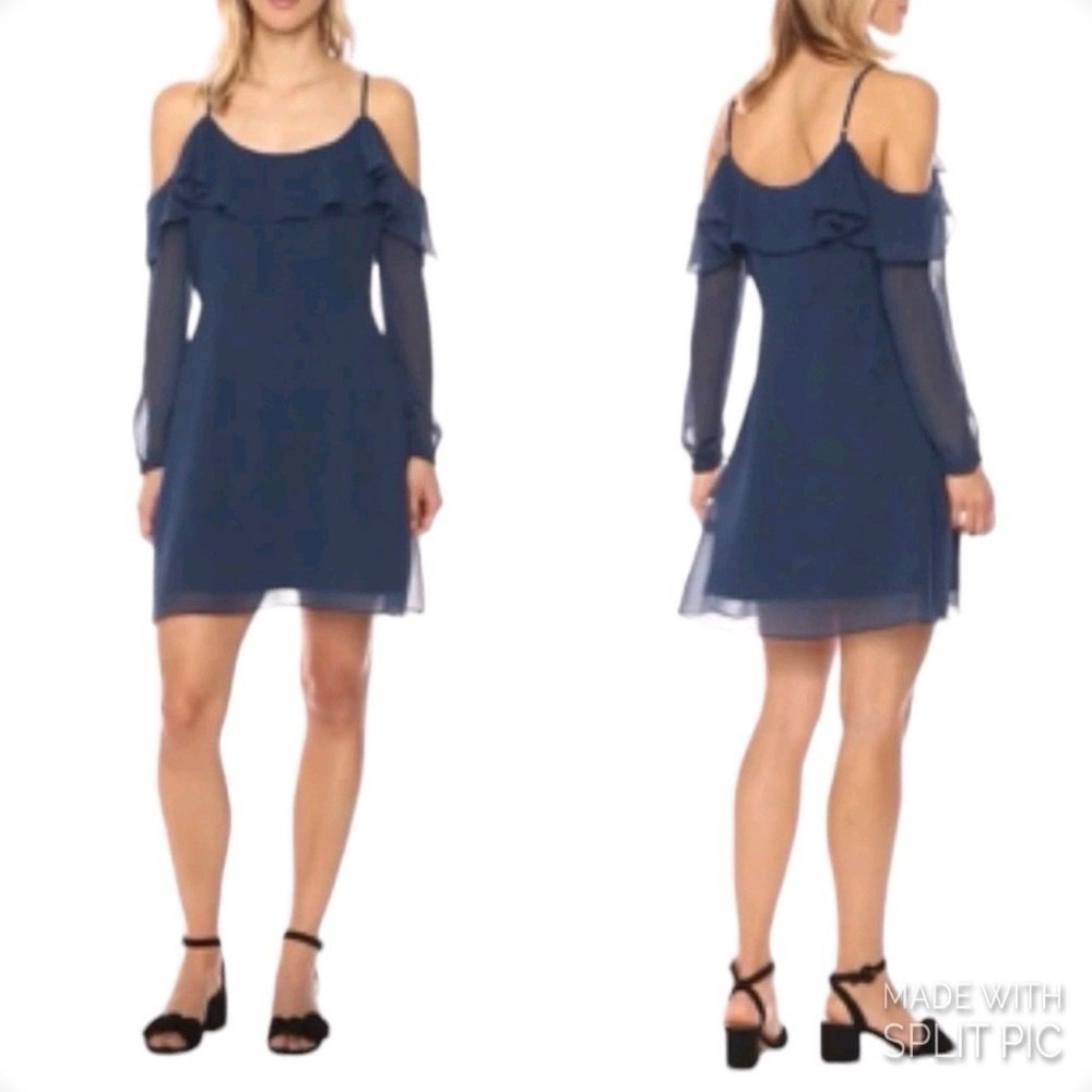 NWT Cupcakes and Cashmere Navy Blue Ruffle Cold Shoulder Mini Dress 4 Romantic